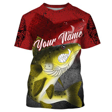 Load image into Gallery viewer, Angry Walleye Fish Skeleton fish reaper fishing Custom name walleye long sleeves fishing shirts | Red NQS4214