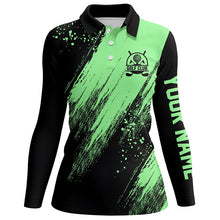 Load image into Gallery viewer, Black and green Womens golf polo shirt custom name golfing gifts, ladies golf tops NQS7088