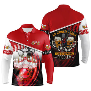 Funny Bowling polo shirts for men custom team name My drinking team has a bowling problem | Red NQS4811