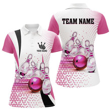 Load image into Gallery viewer, Women bowling polo shirt Custom bowling ball and pins bowling team shirts, gifts for bowlers | Pink NQS7211