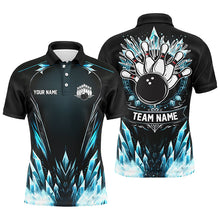 Load image into Gallery viewer, Icy Blue Light Mens polo bowling shirts Custom black team bowling jerseys for men, gifts for bowlers NQS7212