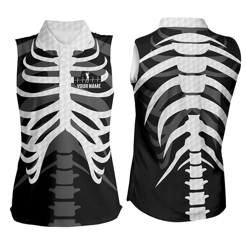 Black and white Women sleeveless polo shirt custom golf heartbeat Skeleton Halloween ladies golf tops NQS6254