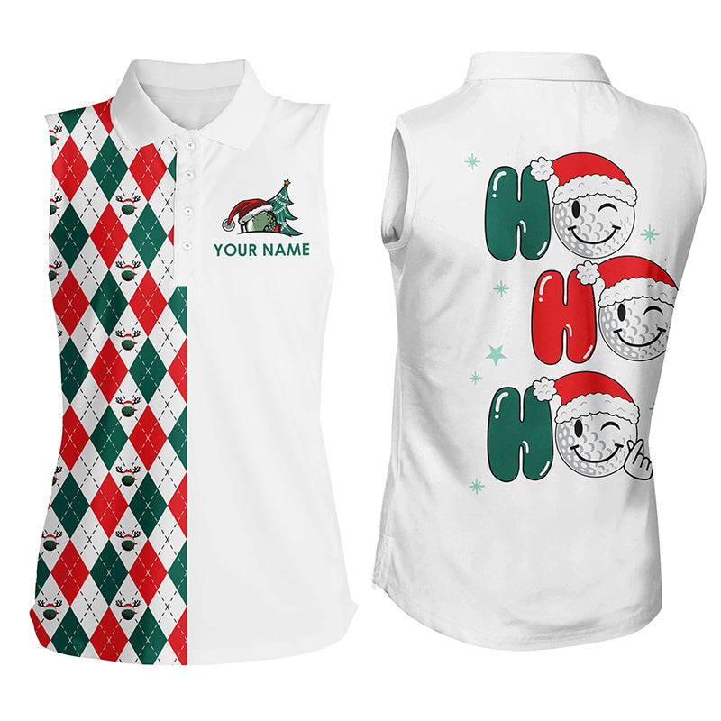 Christmas golf ball Ho Ho Ho Womens sleeveless golf polos custom argyle pattern golf gift NQS6725