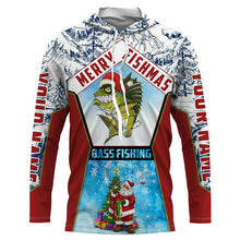 Load image into Gallery viewer, Merry fishmas Bass Fishing custom name sun protection long sleeve fishing shirts, Santa fishing jersey NQS4455