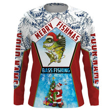 Load image into Gallery viewer, Merry fishmas Bass Fishing custom name sun protection long sleeve fishing shirts, Santa fishing jersey NQS4455