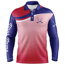 Load image into Gallery viewer, Mens golf polo shirts custom red and blue sport pattern golfing gifts, golf tops for mens NQS7092