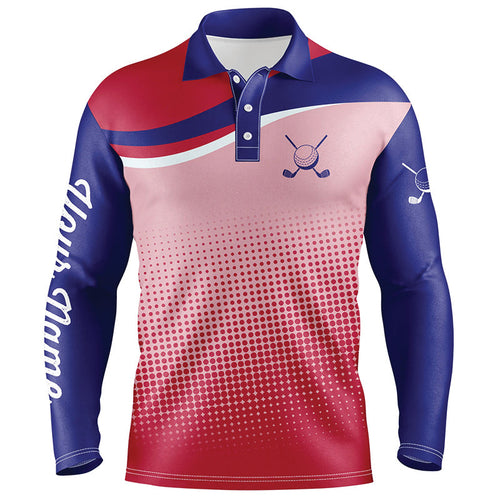 Mens golf polo shirts custom red and blue sport pattern golfing gifts, golf tops for mens NQS7092