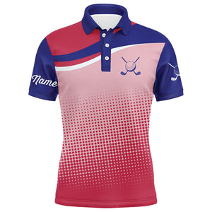 Mens golf polo shirts custom red and blue sport pattern golfing gifts, golf tops for mens NQS7092