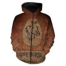 Load image into Gallery viewer, Love horse tattoo blue leather pattern Custom Name 3D All Over Printed Shirts Personalized horse shirt NQS3125