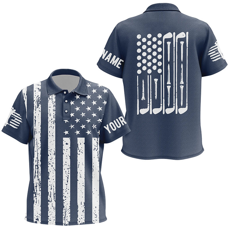 American flag golf clubs Kid golf polo shirts custom patriotic golfing attire for Kid | Navy NQS6737