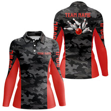 Load image into Gallery viewer, Women bowling polo shirts Custom gray camo Bowling Team Jersey, Bowling Team League Shirt | Red NQS7094