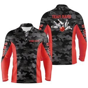 Mens Bowling polo shirts Custom gray camo Bowling Team Jersey, Bowling Team League Shirt | Red NQS7094