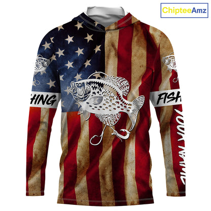 Personalized Crappie Fishing American Flag patriotic  performance Fishing Shirts NQS1381