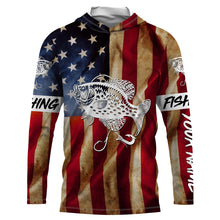 Load image into Gallery viewer, Personalized Crappie Fishing American Flag patriotic  performance Fishing Shirts NQS1381