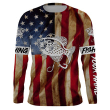 Load image into Gallery viewer, Personalized Crappie Fishing American Flag patriotic  performance Fishing Shirts NQS1381