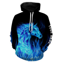 Load image into Gallery viewer, Blue fire horses Custom Horse Shirts personalized equestrian clothing, gifts for horse lovers NQS3278