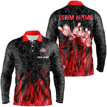 Load image into Gallery viewer, Personalized Men polo Bowling Shirt Red Flame Bowling Ball and Pins camo bowling jersey for men Bowler NQS6739