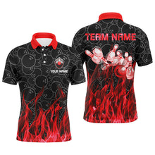 Load image into Gallery viewer, Personalized Men polo Bowling Shirt Red Flame Bowling Ball and Pins camo bowling jersey for men Bowler NQS6739