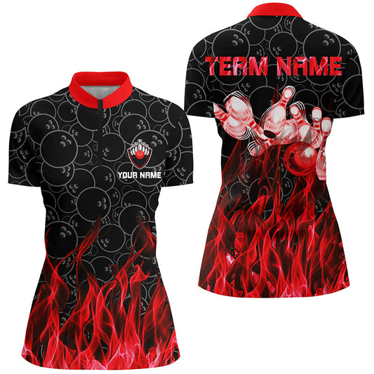 Red flame Bowling Quarter-Zip Shirt Women black camo Bowling Jerseys Personalized Bowling Team Shirts NQS6739
