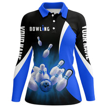 Load image into Gallery viewer, Custom bowling shirts retro black blue Bowling polo shirts for women, Bowling team jerseys NQS6935