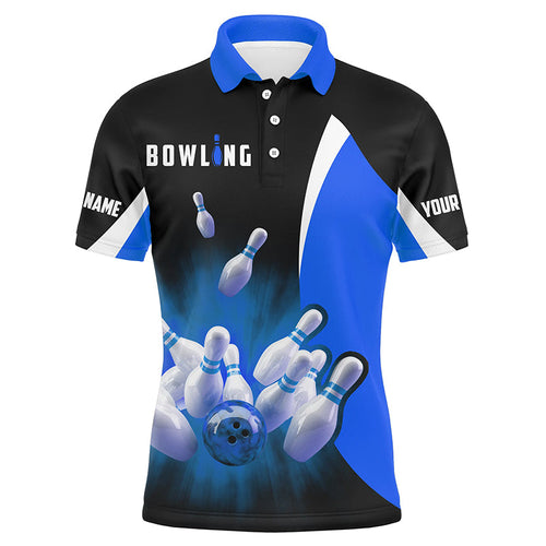 Custom bowling shirts retro black blue Bowling polo shirts for men, Bowling team jersey NQS6935