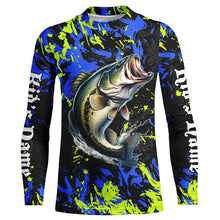 Load image into Gallery viewer, Largemouth Bass fishing green blue camo Custom UV protection performance long sleeve fishing shirt NQS7099