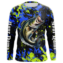 Load image into Gallery viewer, Largemouth Bass fishing green blue camo Custom UV protection performance long sleeve fishing shirt NQS7099