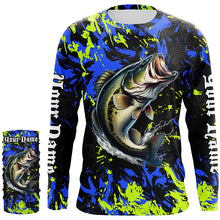 Load image into Gallery viewer, Largemouth Bass fishing green blue camo Custom UV protection performance long sleeve fishing shirt NQS7099