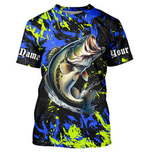 Load image into Gallery viewer, Largemouth Bass fishing green blue camo Custom UV protection performance long sleeve fishing shirt NQS7099