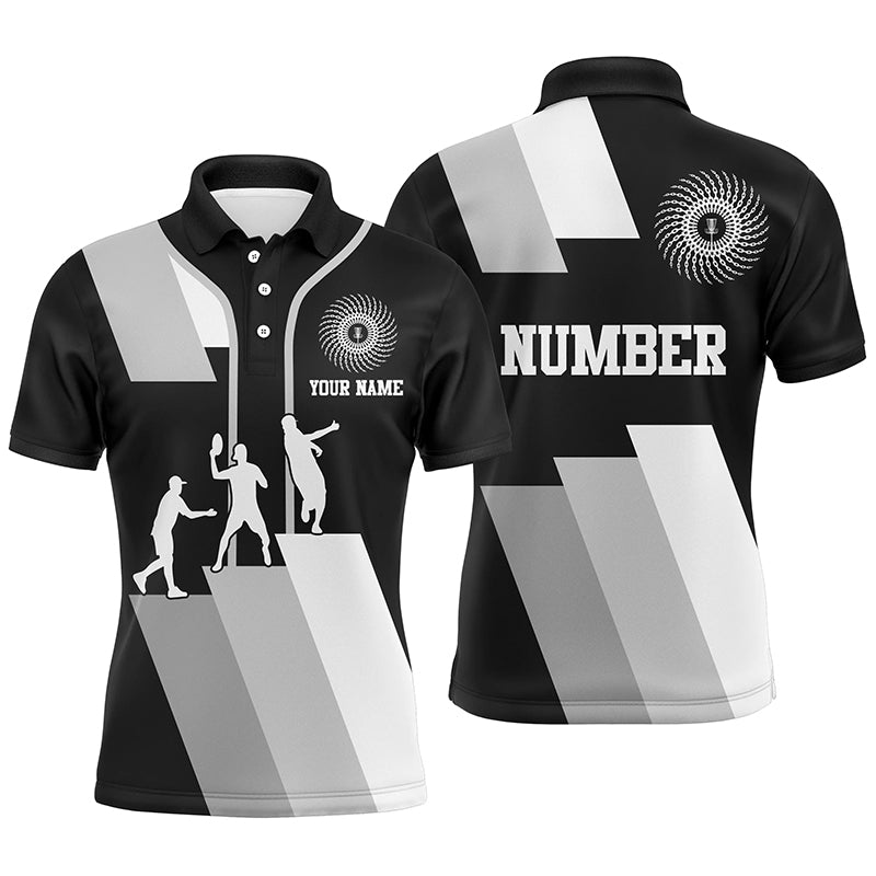 Black and white Mens disc golf polo shirts custom disco golf outfit, personalized disc golf gifts NQS6753