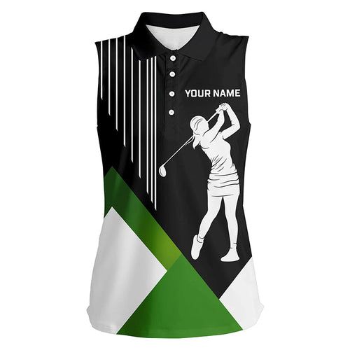 Womens sleeveless polo shirt custom black green team golf shirts, custom polo jerseys womens golf tops NQS7104