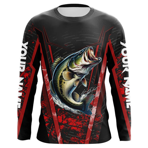 Largemouth Bass fishing shirts Custom UV protection performance black fishing tournament shirts | Red NQS7223