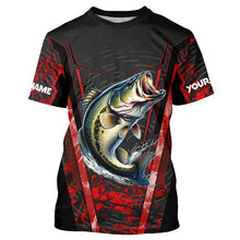 Load image into Gallery viewer, Largemouth Bass fishing shirts Custom UV protection performance black fishing tournament shirts | Red NQS7223