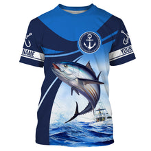 Load image into Gallery viewer, Tuna fishing blue sea underwater ocean Custom Name performance long sleeve fishing shirt uv protection NQS3704
