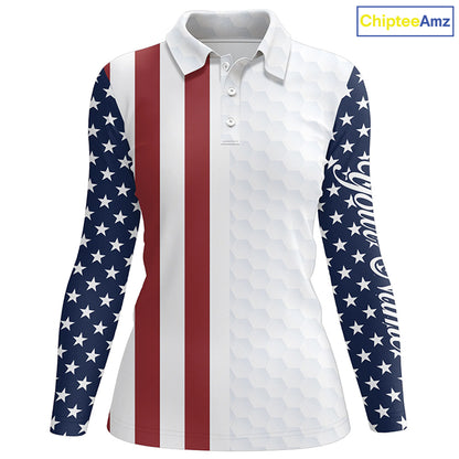 Womens golf polo shirts American flag patriotic custom white golf ball pattern golf top for ladies NQS6490