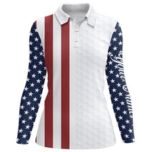 Load image into Gallery viewer, Womens golf polo shirts American flag patriotic custom white golf ball pattern golf top for ladies NQS6490