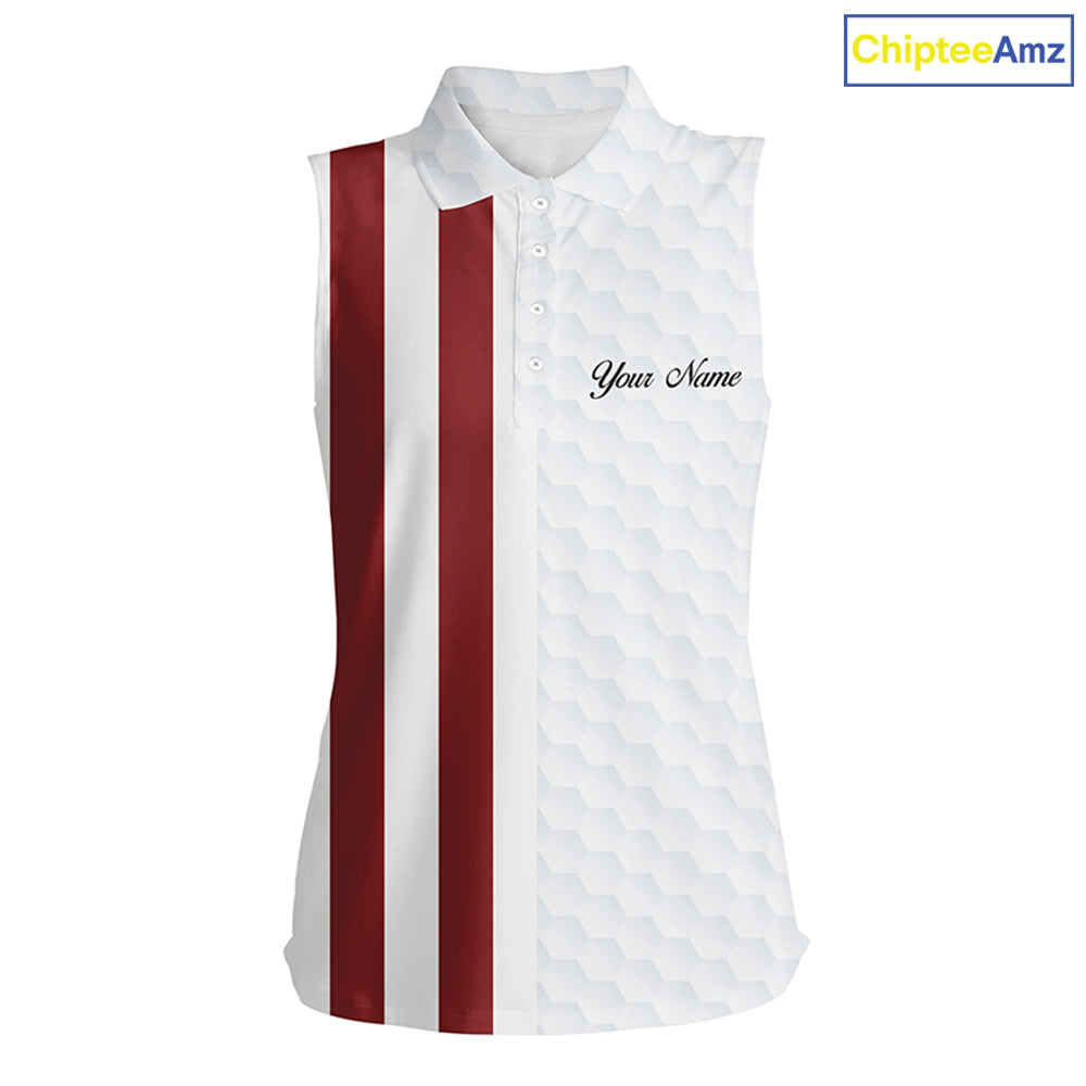 Women sleeveless polo shirt American flag patriotic custom white golf ball pattern golf top for ladies NQS6490