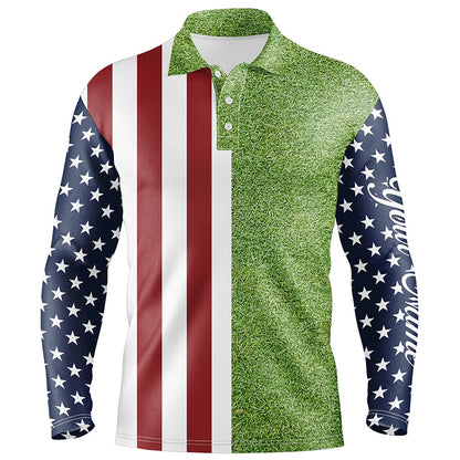 Mens golf polo shirts American flag patriotic custom green grass pattern mens golf polos NQS6491