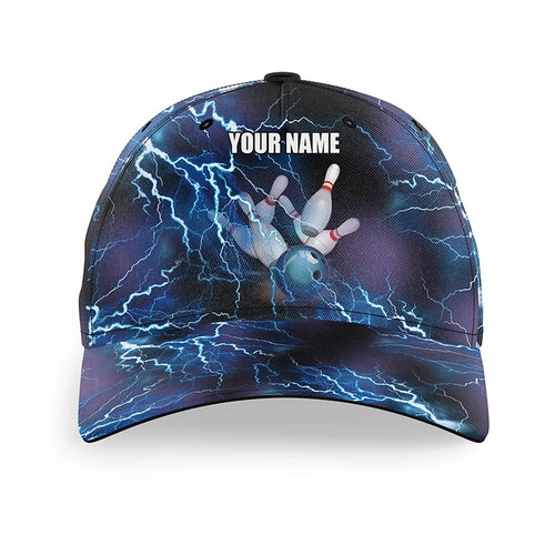 Blue lightning thunder Custom Bowling Hat, Bowling Cap for team, gift for Bowlers NQS7230