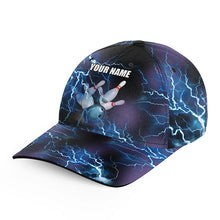 Load image into Gallery viewer, Blue lightning thunder Custom Bowling Hat, Bowling Cap for team, gift for Bowlers NQS7230