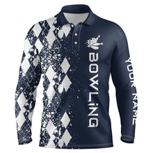 Load image into Gallery viewer, navy personalized bowling shirt for men – custom name design side view