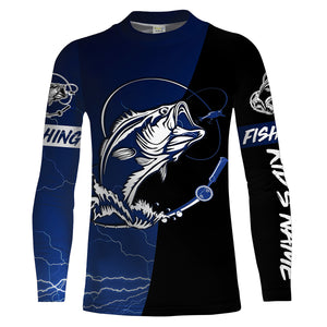 Largemouth Bass Fishing tattoo blue camo black Custom name UPF30+ performance fishing shirts fishing gift for men, women NQS2049