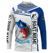 Load image into Gallery viewer, Texas Bass Fishing Texas Flag Custom name and boat name performance Long Sleeve Fishing Shirts, Patriotic Fishing gifts NQS2321