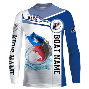 Texas Bass Fishing Texas Flag Custom name and boat name performance Long Sleeve Fishing Shirts, Patriotic Fishing gifts NQS2321