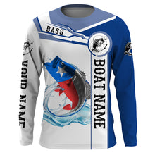 Load image into Gallery viewer, Texas Bass Fishing Texas Flag Custom name and boat name performance Long Sleeve Fishing Shirts, Patriotic Fishing gifts NQS2321