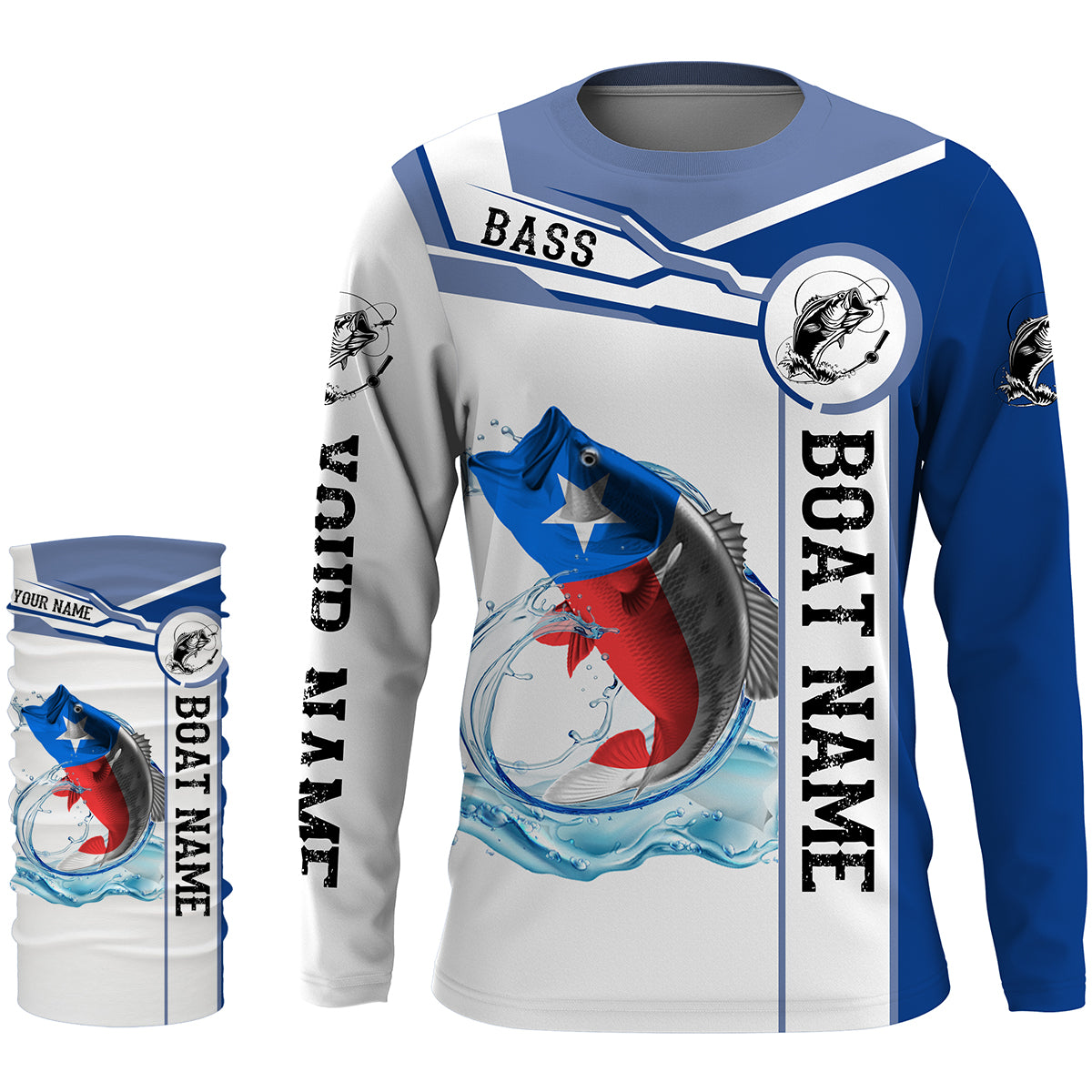 Texas Bass Fishing Texas Flag Custom name and boat name performance Long Sleeve Fishing Shirts, Patriotic Fishing gifts NQS2321