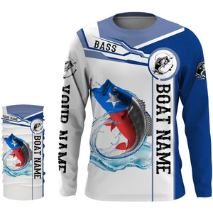 Texas Bass Fishing Texas Flag Custom name and boat name performance Long Sleeve Fishing Shirts, Patriotic Fishing gifts NQS2321