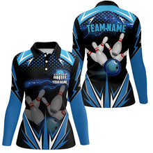 Load image into Gallery viewer, Black Women Bowling Polo Shirt Custom blue lightning team Ladies Bowlers Jerseys bowling outfits NQS6506