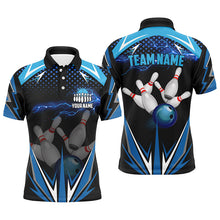 Load image into Gallery viewer, Black Men Bowling Polo Shirt Custom blue lightning team Mens Bowlers Jerseys bowling outfits NQS6506