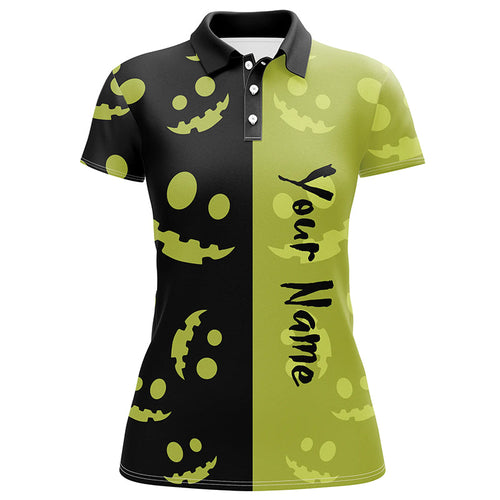 Black and lime green Halloween pumpkin Women golf polo shirt custom team golf jerseys for ladies NQS6509